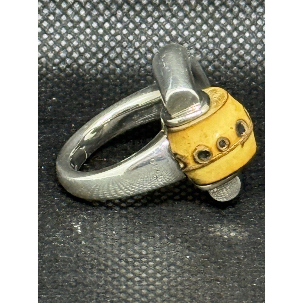 Gucci Sterling Silver Bamboo Horsebit Ring $1500 Retail Sz 6 3/4 European Sz 14
